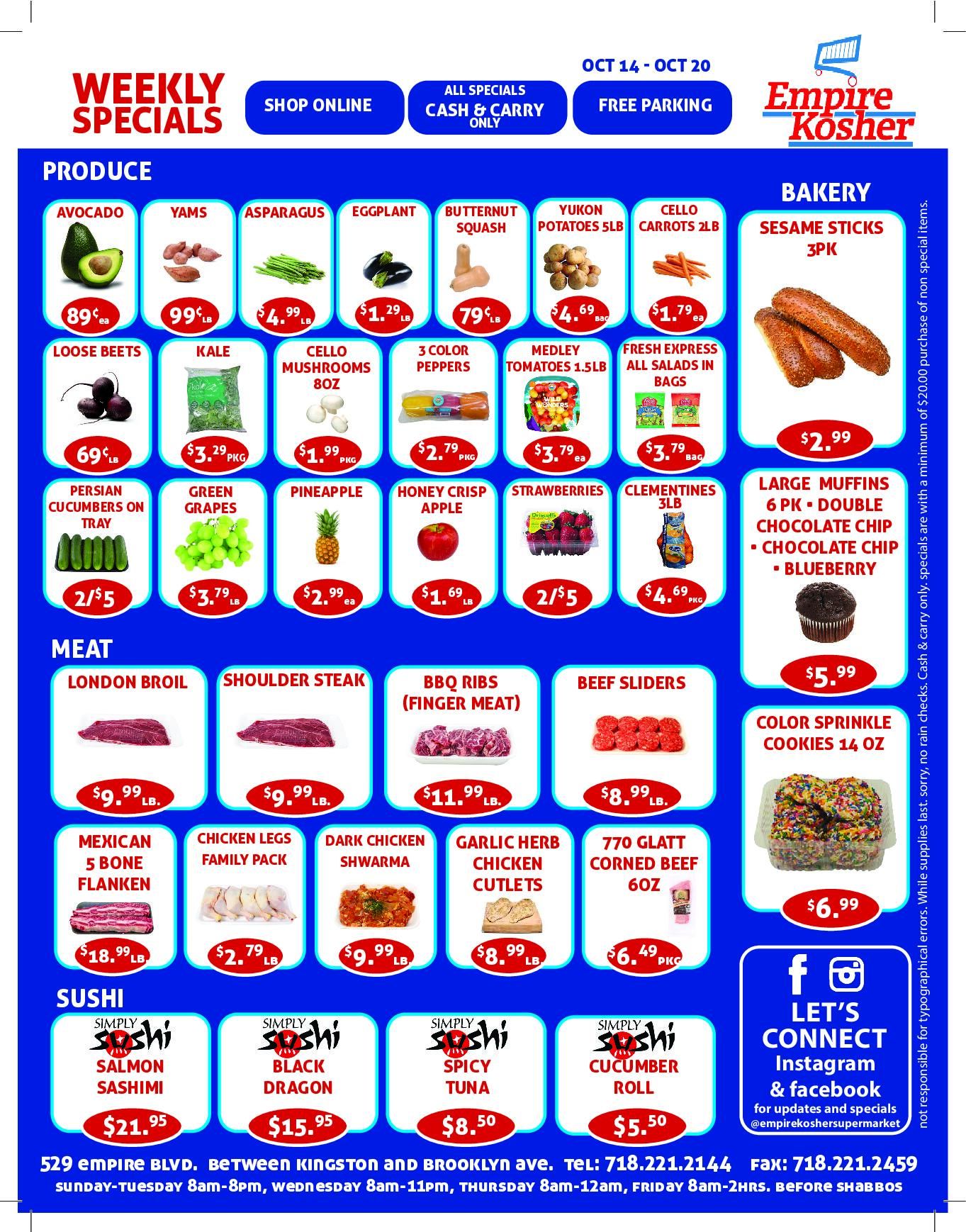 Empire Kosher Supermarket weekly specials, October 14-20, page 1
